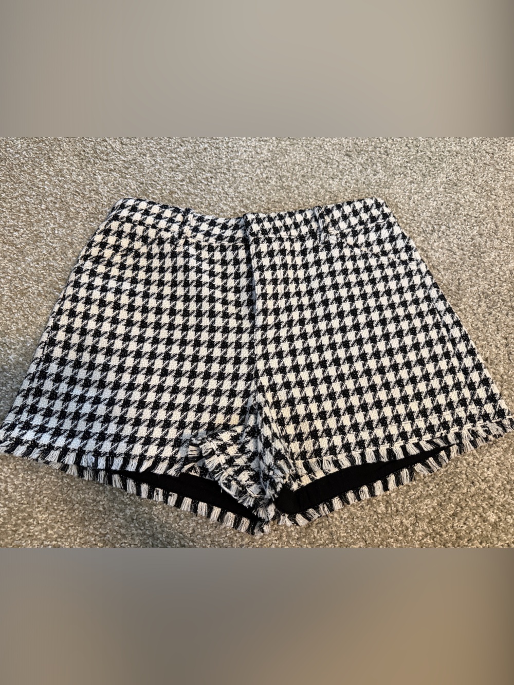 Black & White Houndstooth Tweed Mini Shorts